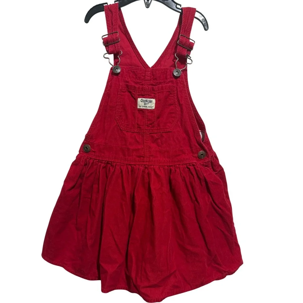 OshKosh B'gosh Jumper Dress Kids 5T Red Corduroy Overall Pinafore Whimsy Classic